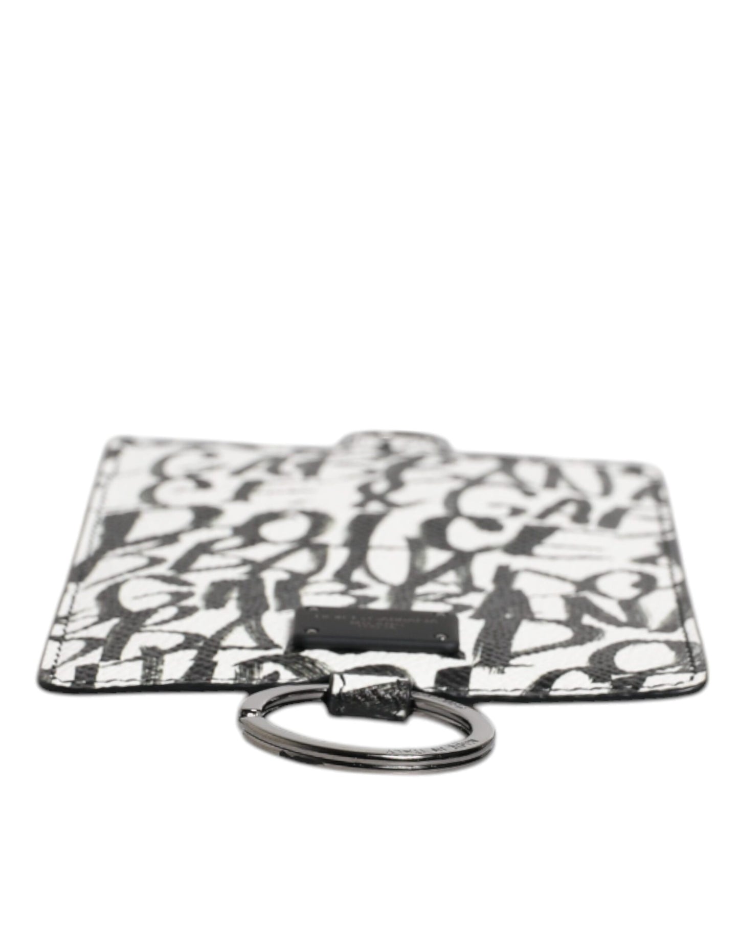 Cartera para tarjetas con cordón de cuero blanco y estampado de logotipo