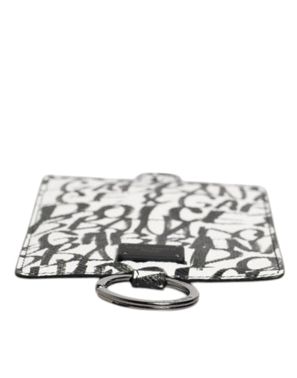 Cartera para tarjetas con cordón de cuero blanco y estampado de logotipo