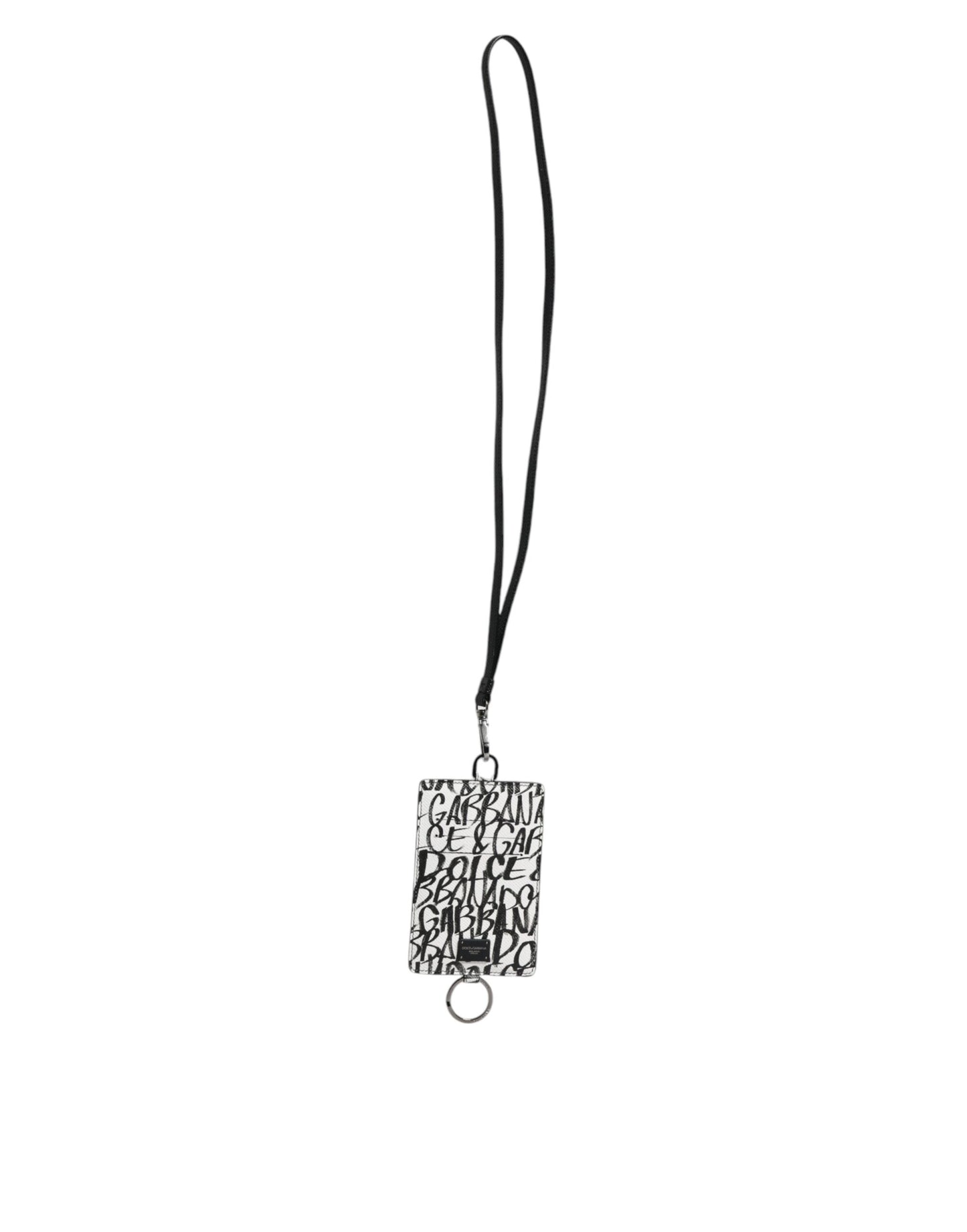 Cartera para tarjetas con cordón de cuero blanco y estampado de logotipo