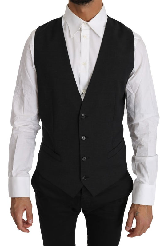 Chaleco elegante de lana gris de corte entallado