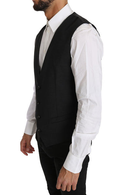 Chaleco elegante de lana gris de corte entallado