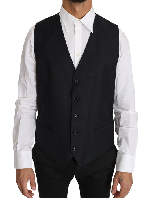 Elegante chaleco gris de corte entallado de lana y seda
