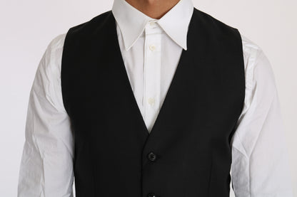 Chaleco formal elegante de lana y seda negra