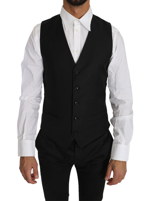 Chaleco formal elegante de lana y seda negra