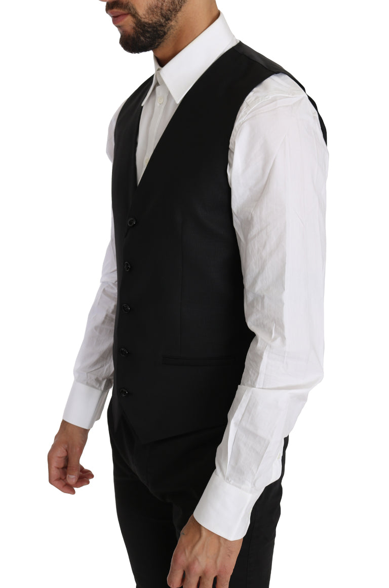 Chaleco formal elegante de lana y seda negra