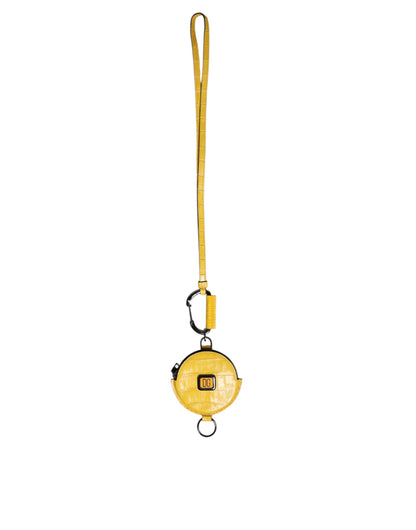 Monedero redondo de cuero amarillo con logotipo de DG y cordón