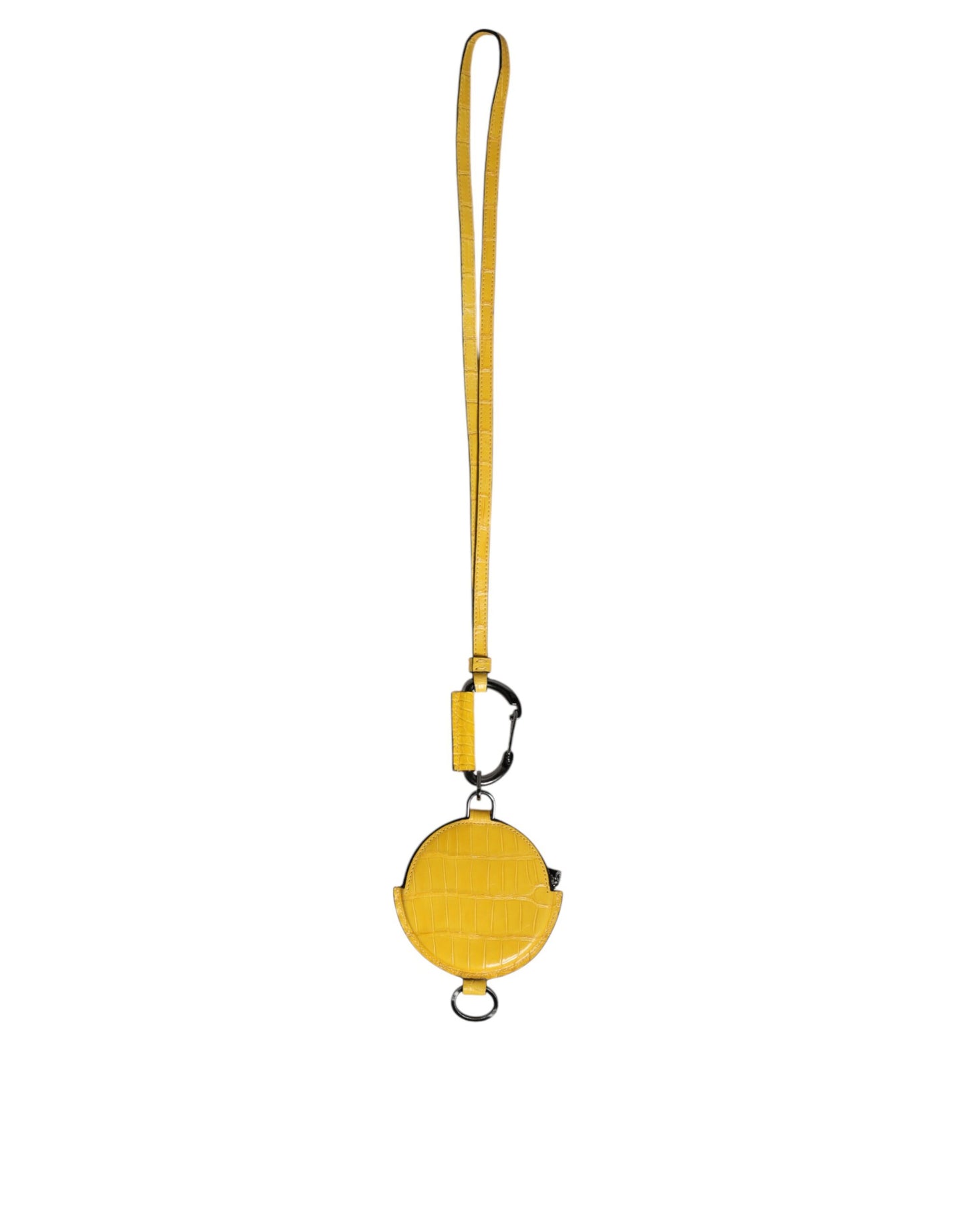 Monedero redondo de cuero amarillo con logotipo de DG y cordón