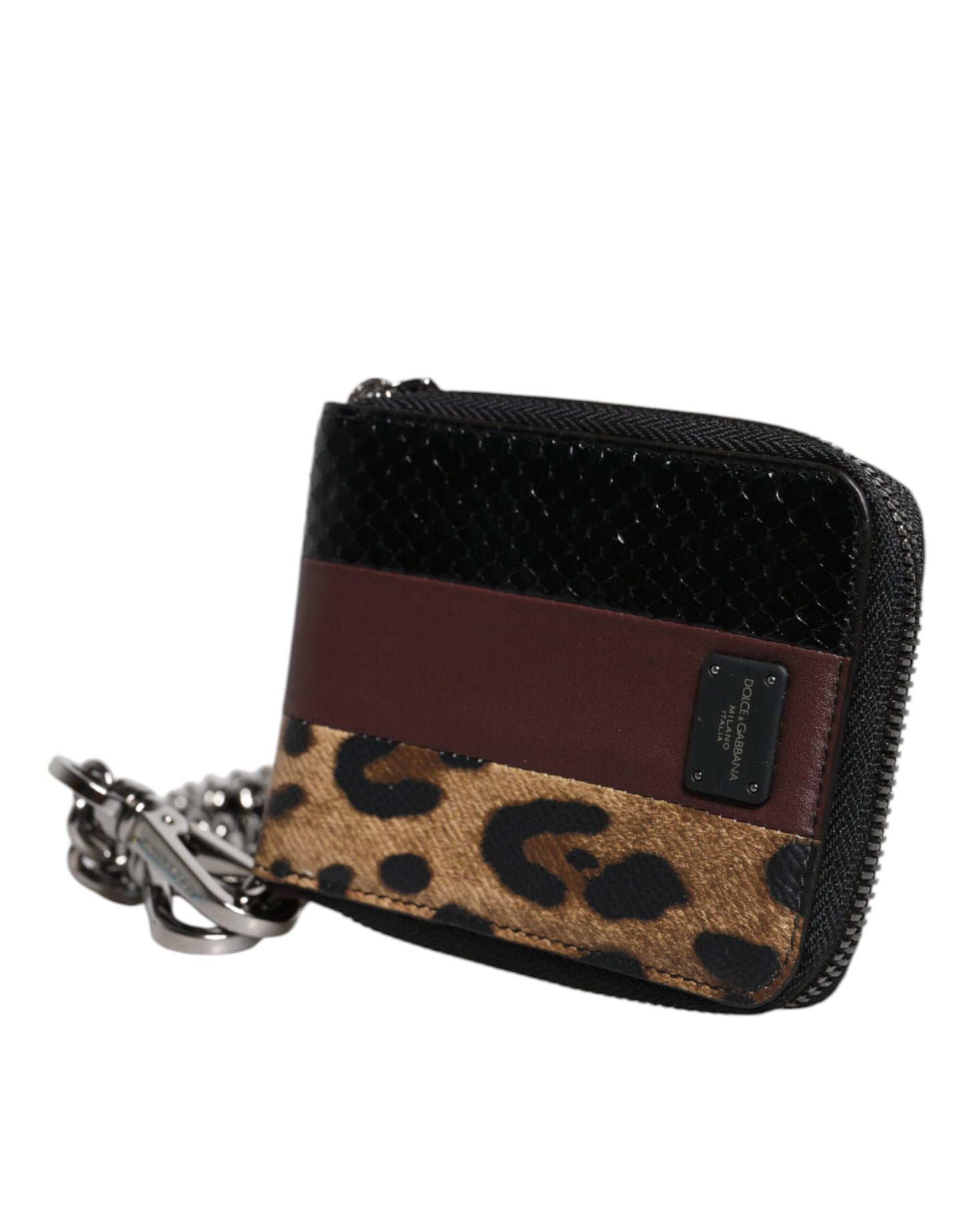 Cartera porta tarjetas plegable DG de piel de leopardo multicolor