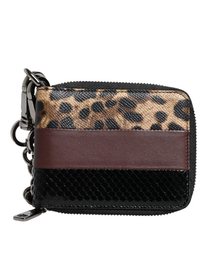 Cartera porta tarjetas plegable DG de piel de leopardo multicolor