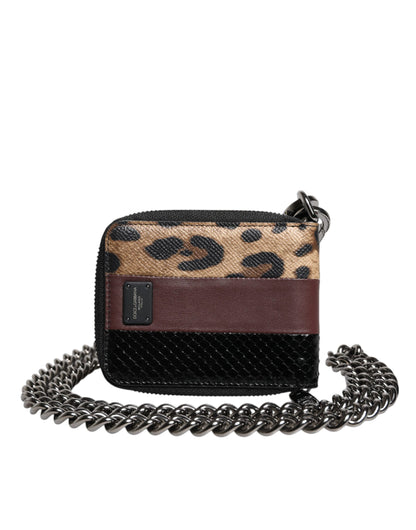 Cartera porta tarjetas plegable DG de piel de leopardo multicolor