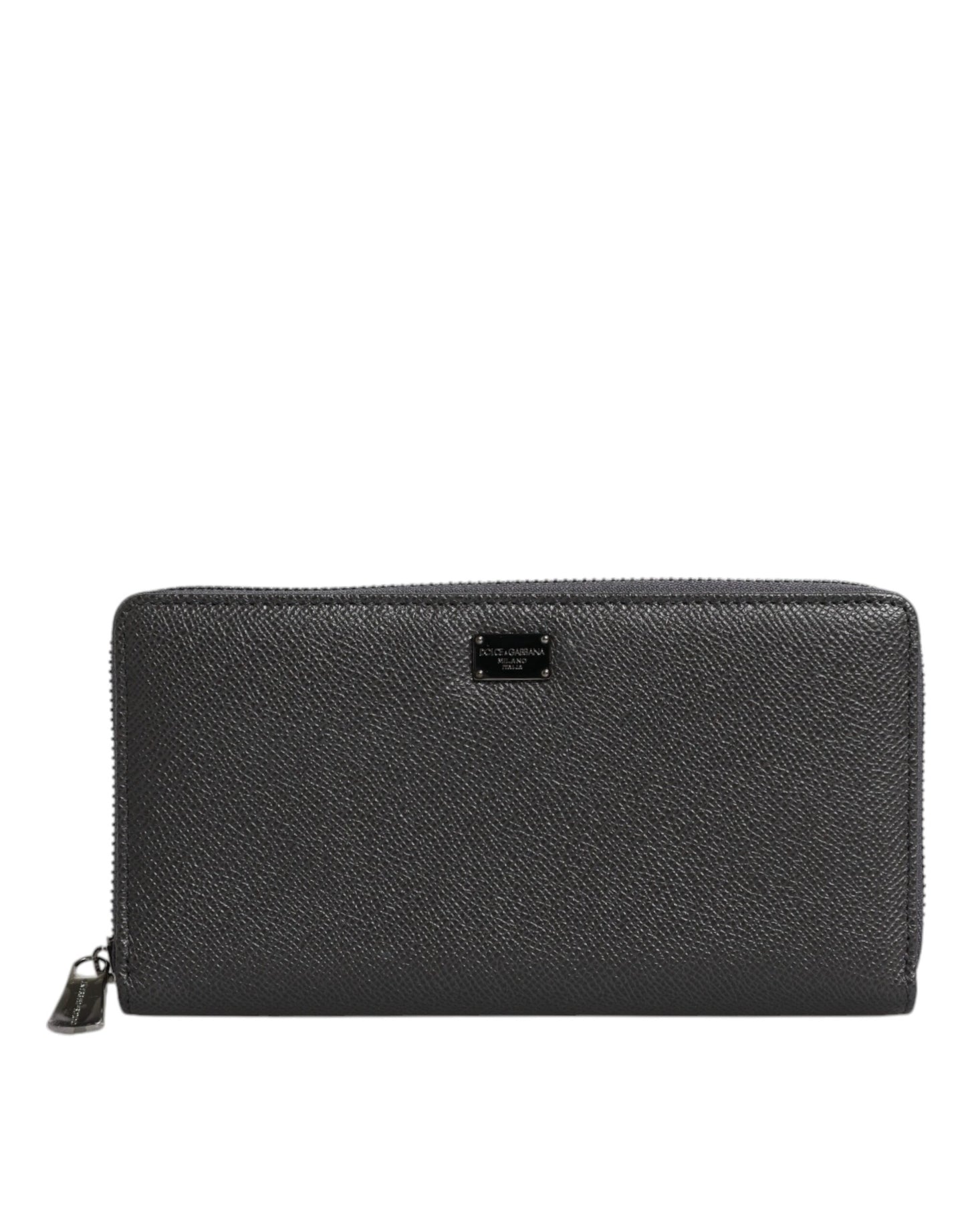 Cartera continental de cuero gris oscuro con cremallera y logotipo DG