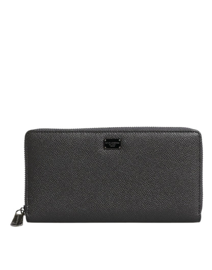 Cartera continental de cuero gris oscuro con cremallera y logotipo DG