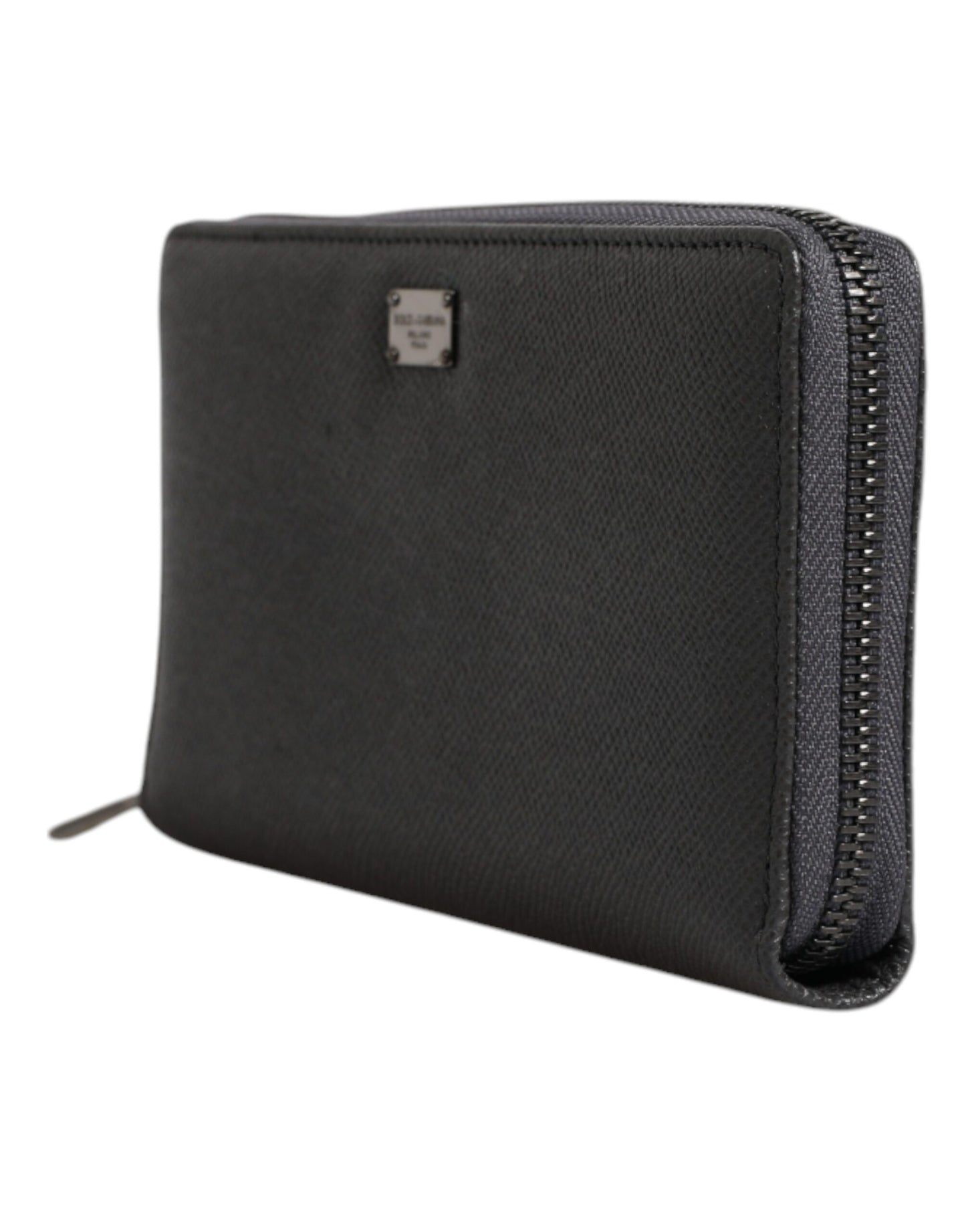 Cartera continental de cuero gris oscuro con cremallera y logotipo DG