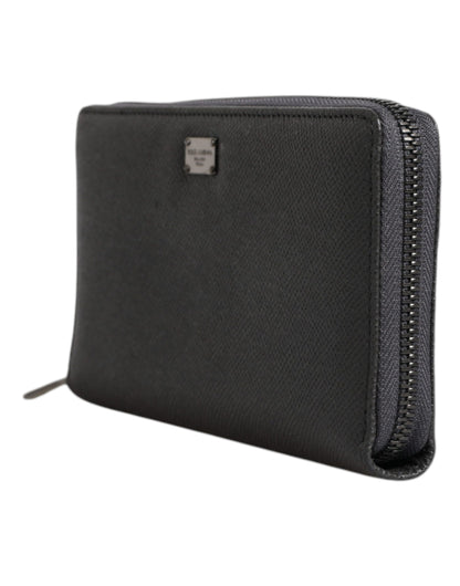 Cartera continental de cuero gris oscuro con cremallera y logotipo DG