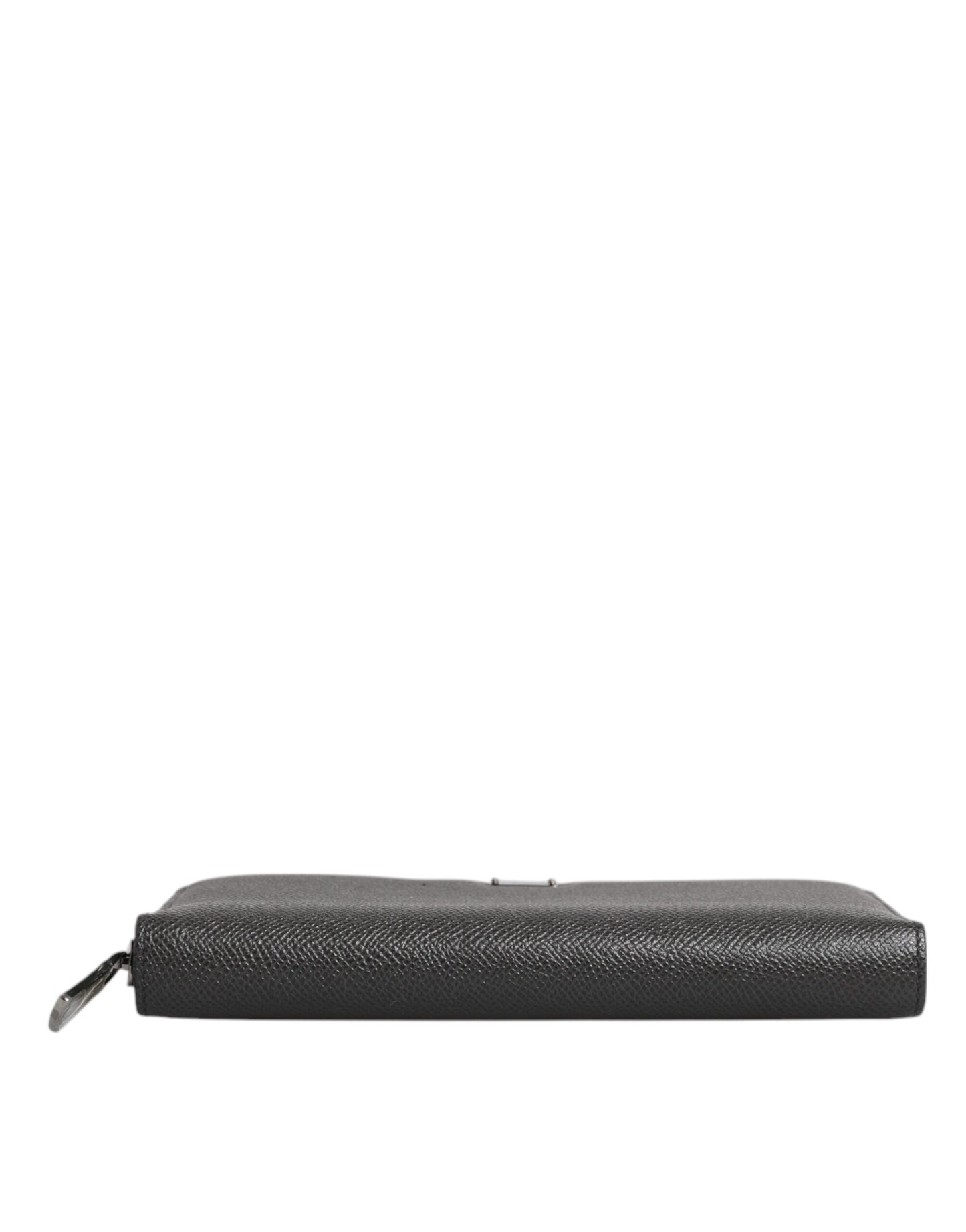 Cartera continental de cuero gris oscuro con cremallera y logotipo DG