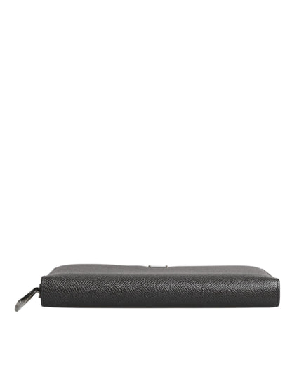 Cartera continental de cuero gris oscuro con cremallera y logotipo DG