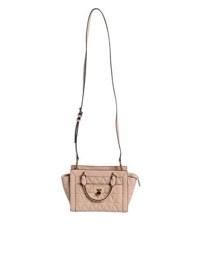Bolso bandolera VIVIANNE de piel acolchada con logotipo en color melocotón