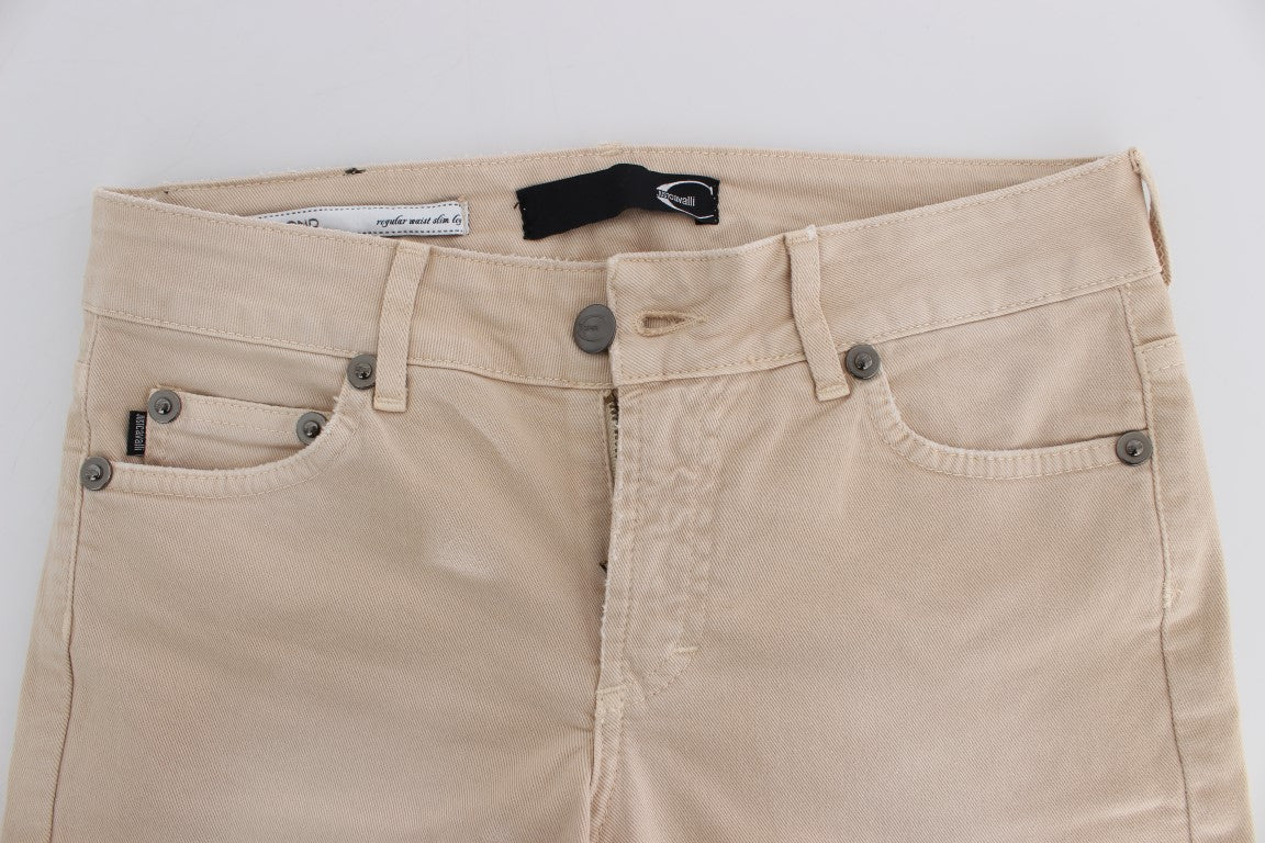 Vaqueros ajustados elásticos de algodón beige