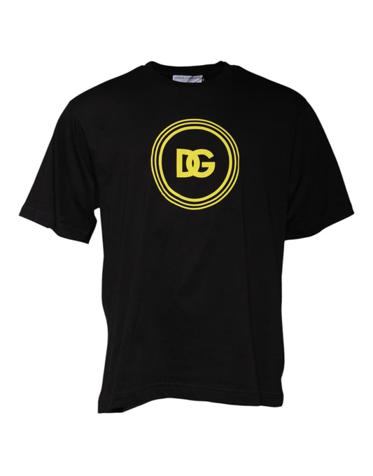 Camiseta de algodón con cuello redondo y estampado de logotipo negro