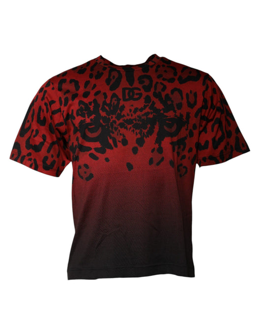 Camiseta de manga corta de algodón con estampado de leopardo rojo