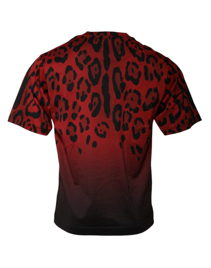 Camiseta de manga corta de algodón con estampado de leopardo rojo