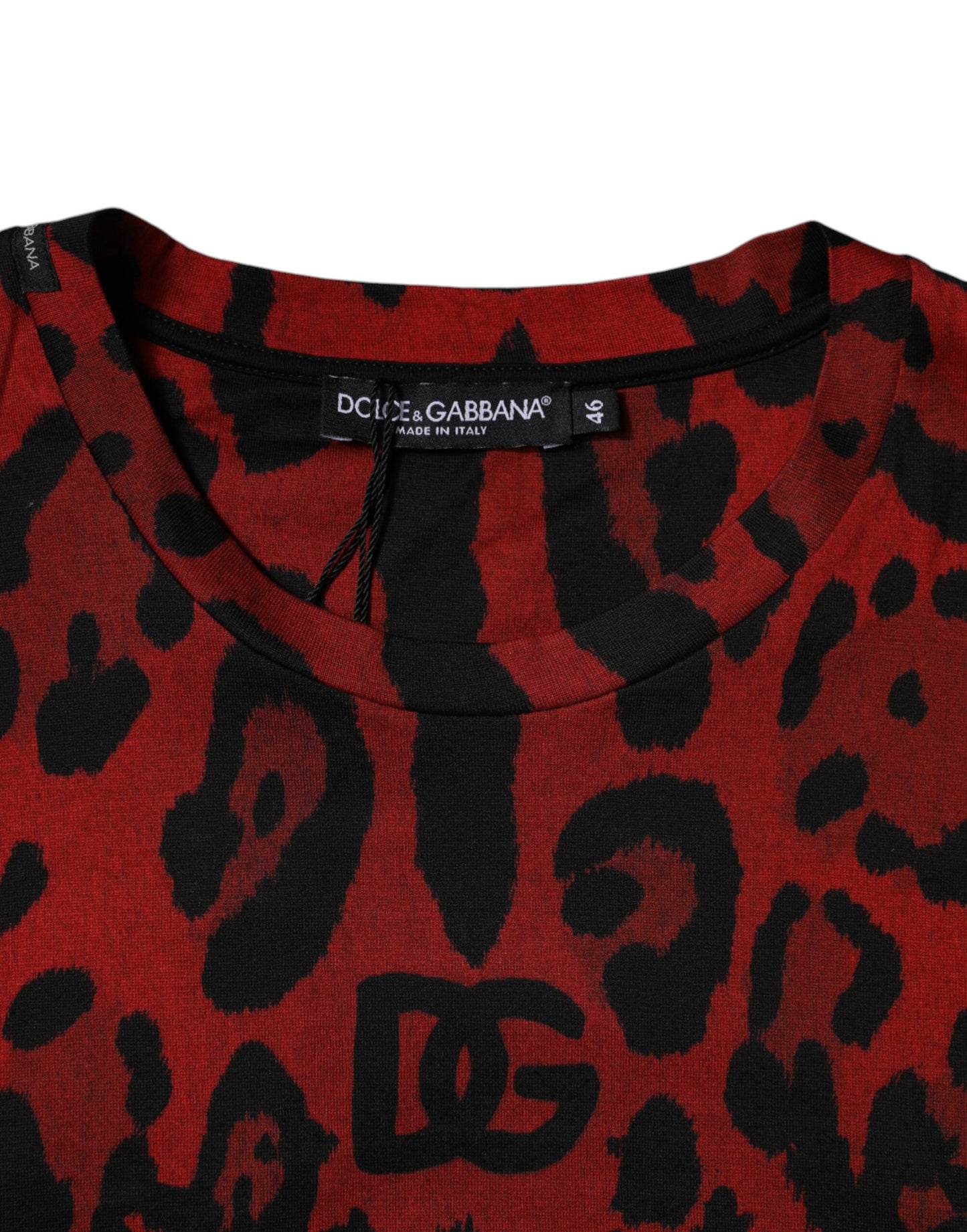 Camiseta de manga corta de algodón con estampado de leopardo rojo