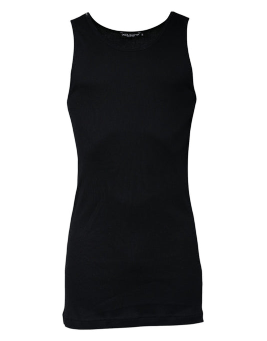 Camiseta de algodón negra sin mangas con cuello redondo
