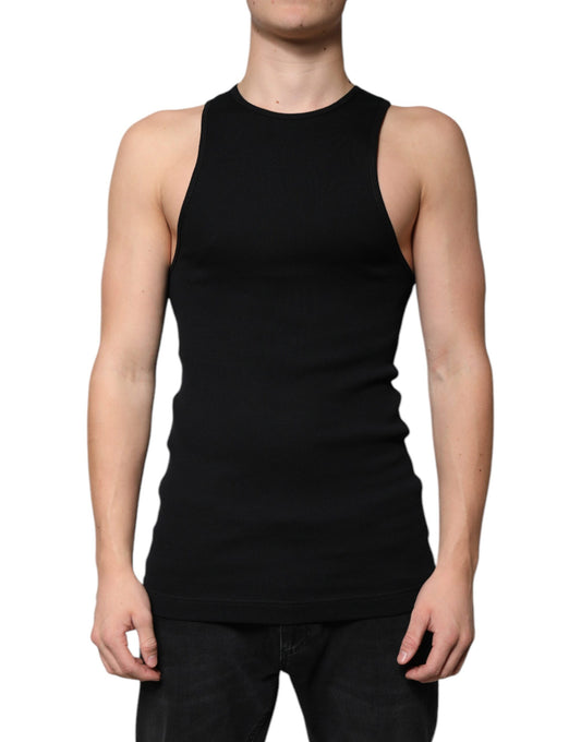 Camiseta de algodón negra sin mangas con cuello redondo