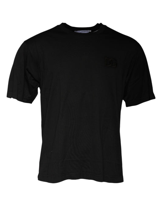 Camiseta negra de algodón con cuello redondo y manga corta
