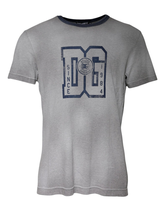 Camiseta de algodón con cuello redondo y estampado de logotipo gris