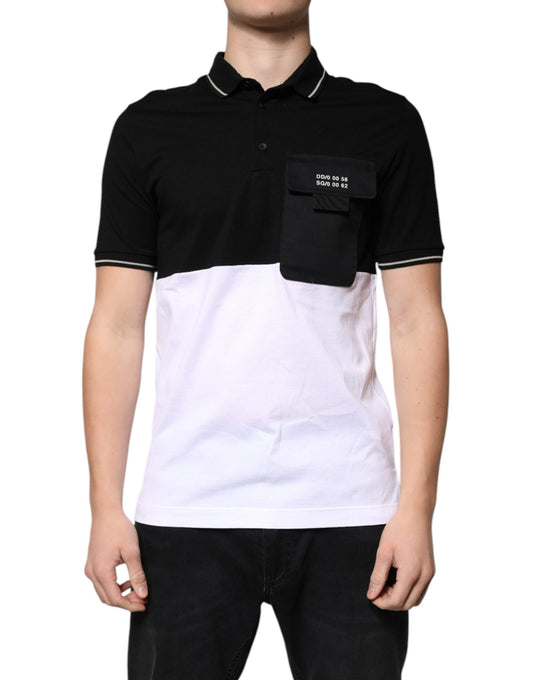Polo de algodón blanco y negro de manga corta