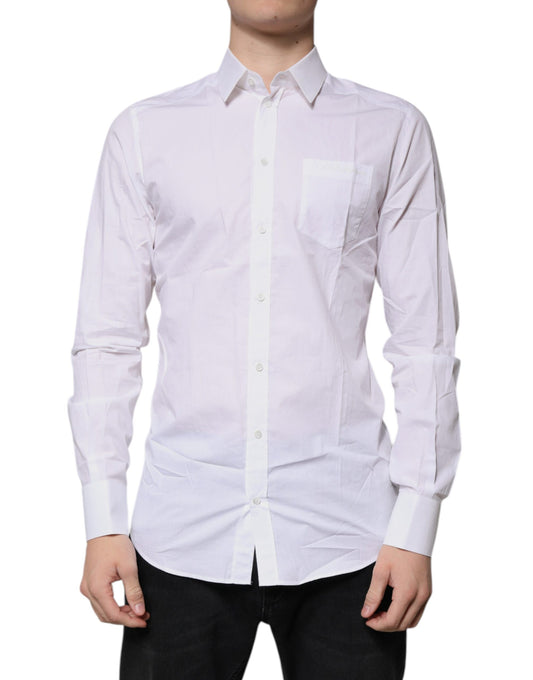 Camisa de vestir de algodón blanco de manga larga dorada