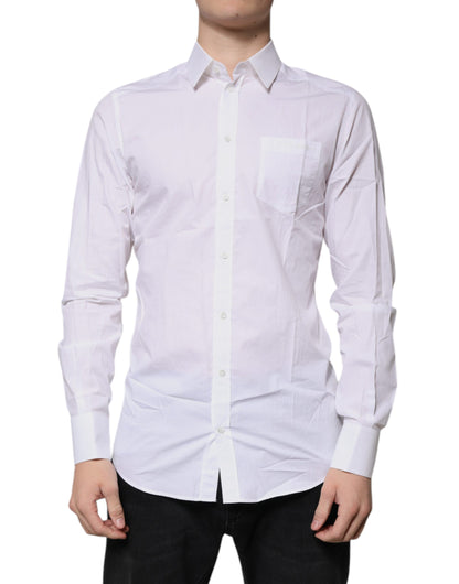 Camisa de vestir de algodón blanco de manga larga dorada