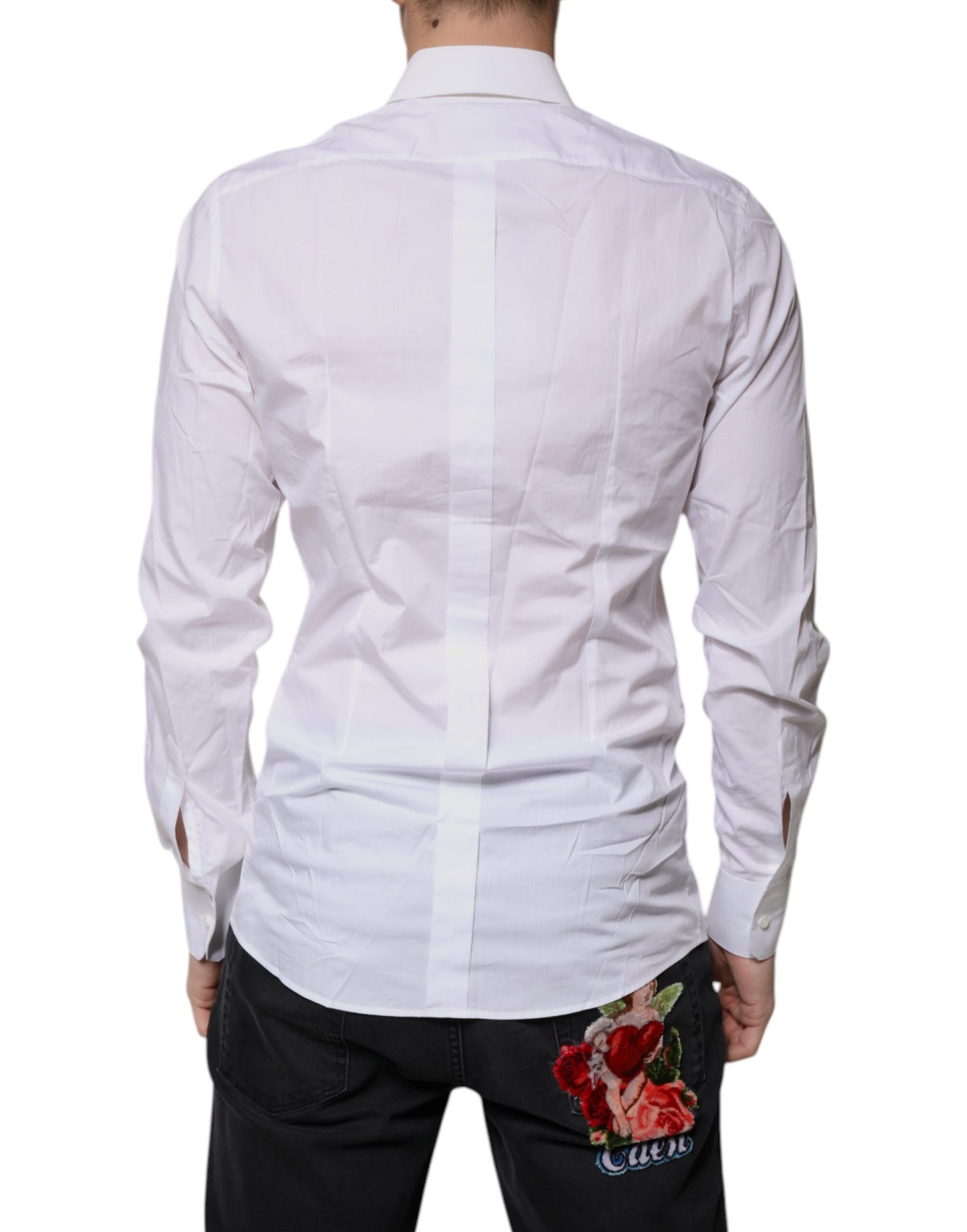 Camisa de vestir de algodón blanco de manga larga dorada