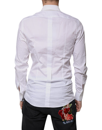 Camisa de vestir de algodón blanco de manga larga dorada