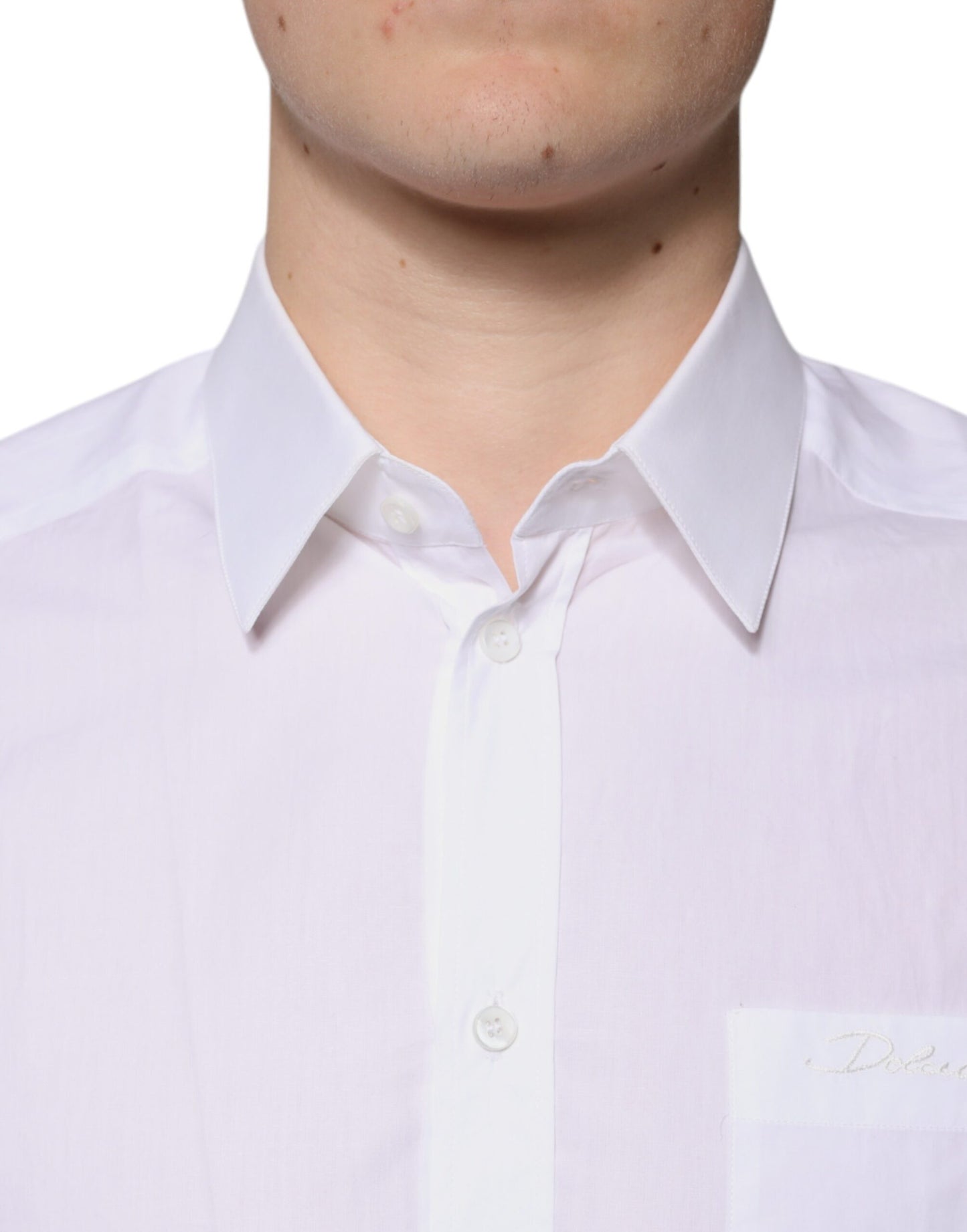 Camisa de vestir de algodón blanco de manga larga dorada