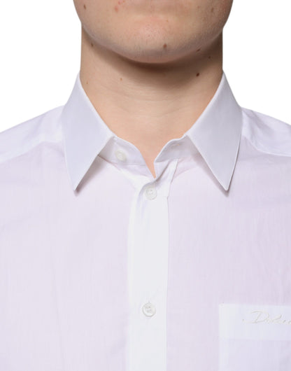 Camisa de vestir de algodón blanco de manga larga dorada