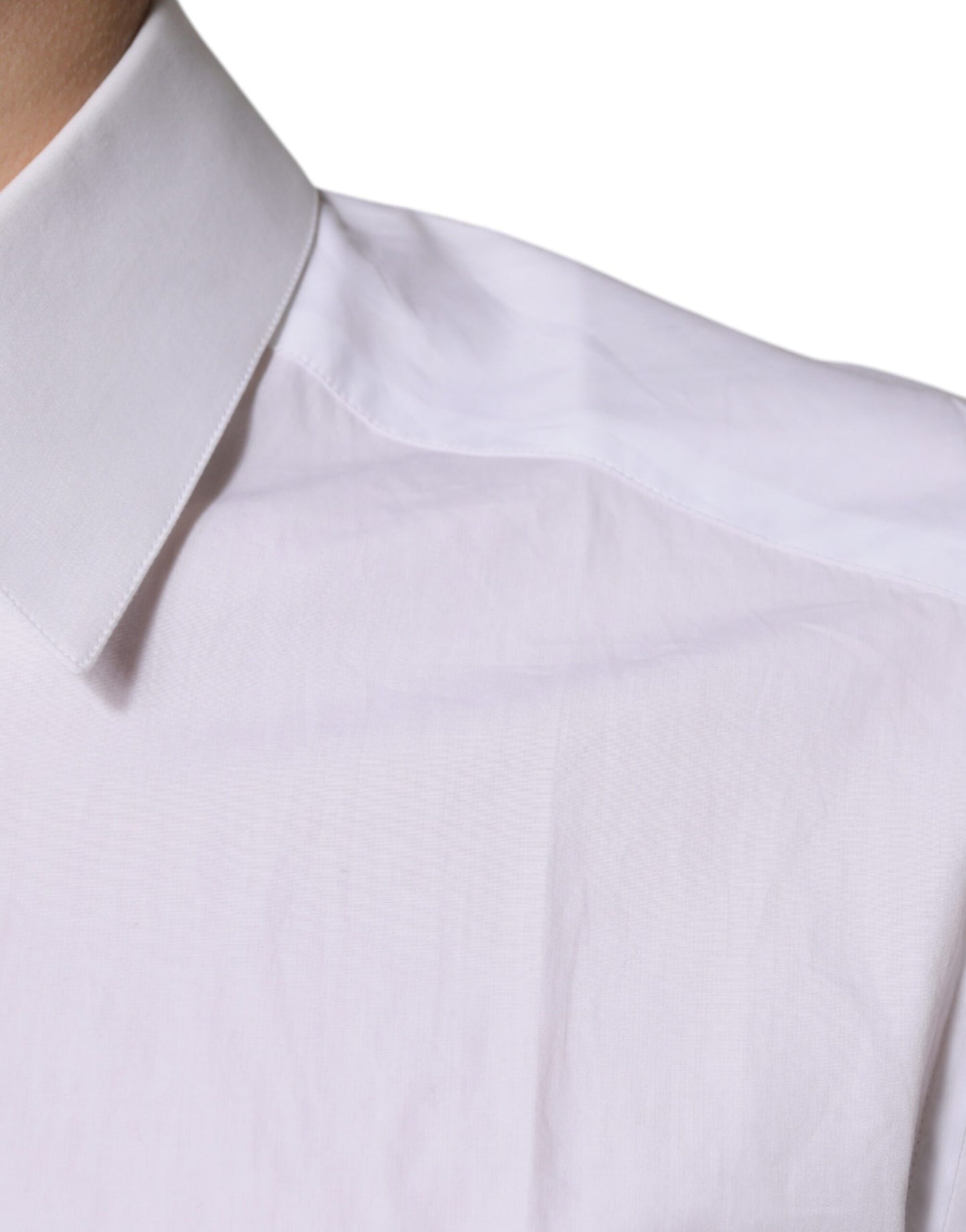 Camisa de vestir de algodón blanco de manga larga dorada