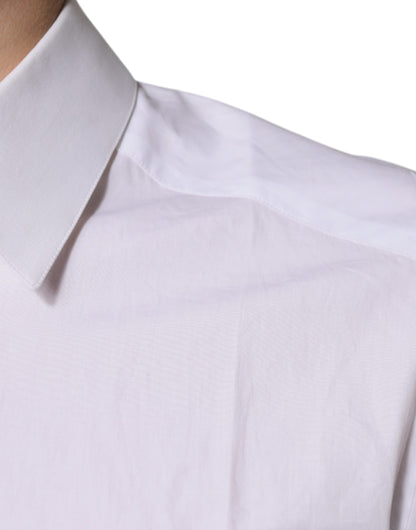 Camisa de vestir de algodón blanco de manga larga dorada