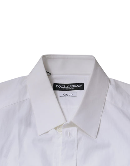 Camisa de vestir de algodón blanco de manga larga dorada