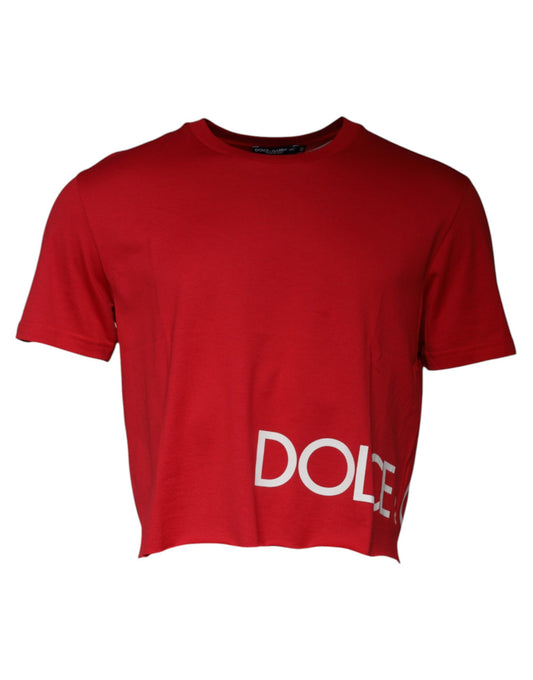 Camiseta corta de cuello redondo con estampado de logotipo rojo