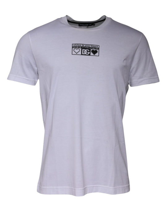 Camiseta de algodón con cuello redondo y estampado de logotipo blanco