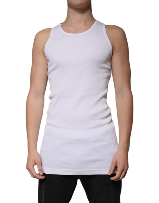 Camiseta blanca de algodón sin mangas con cuello redondo