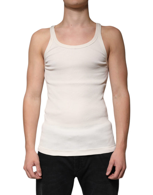 Camiseta de tirantes de algodón blanco roto con cuello redondo y sin mangas