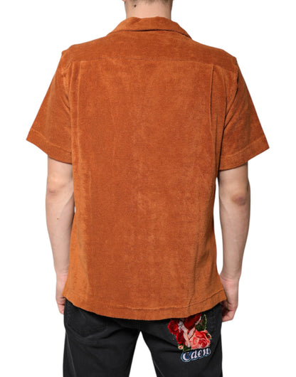 Camisa de terciopelo de algodón color avellana con cuello abotonado