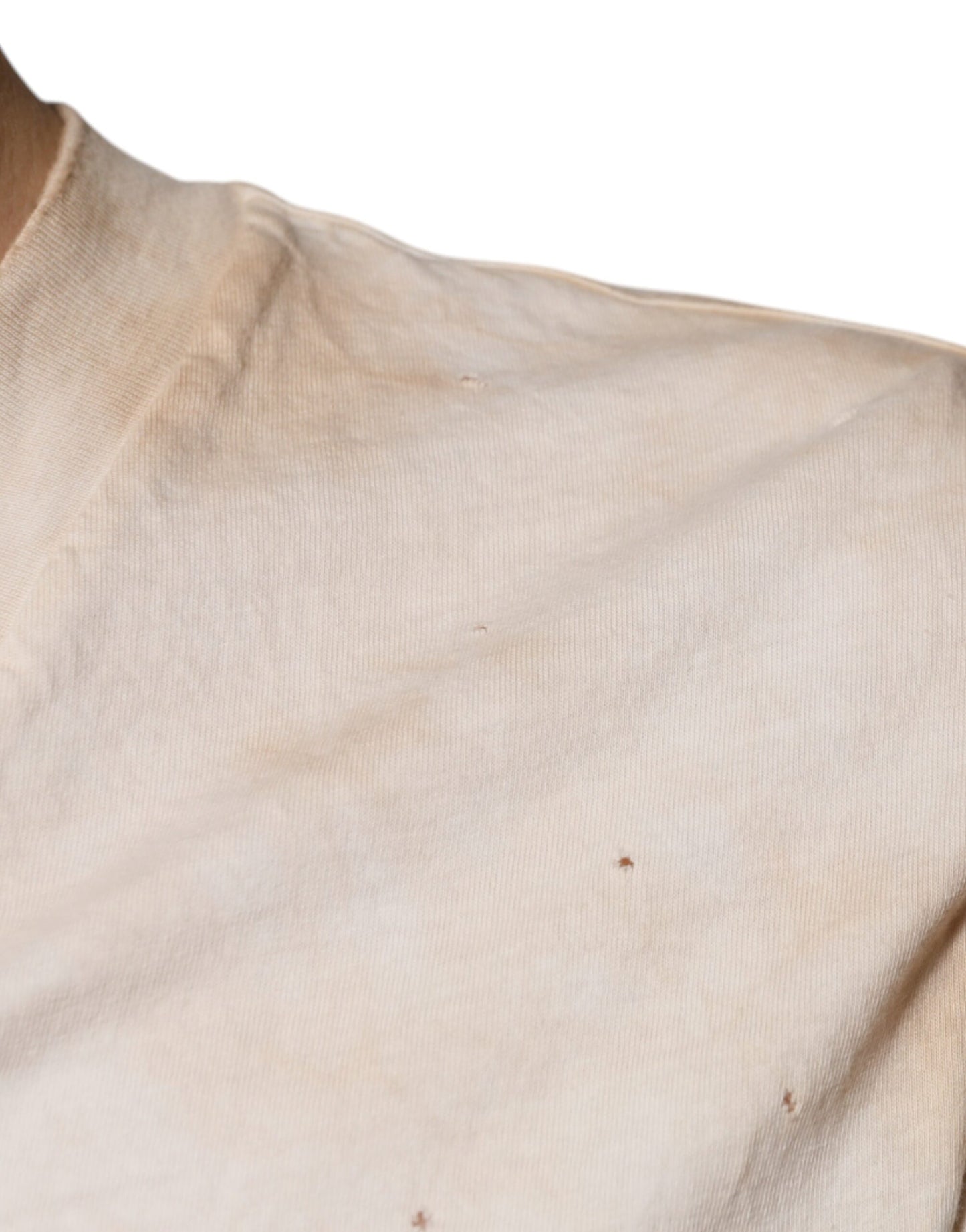 Camiseta de algodón con cuello en V y estampado gráfico beige
