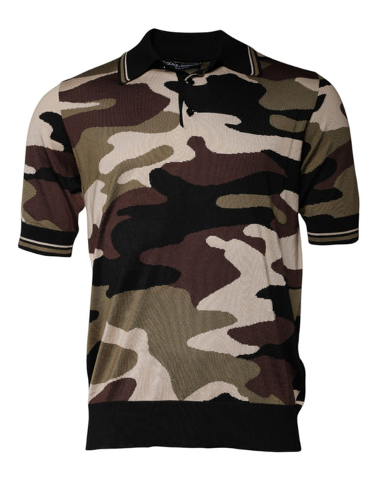 Camiseta polo con cuello de camuflaje multicolor