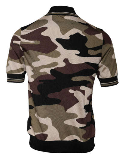 Camiseta polo con cuello de camuflaje multicolor