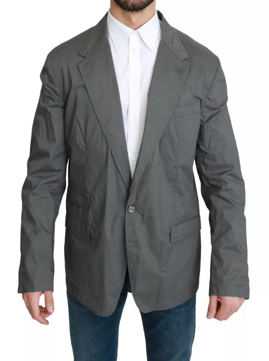 Blazer formal de algodón gris de botonadura sencilla