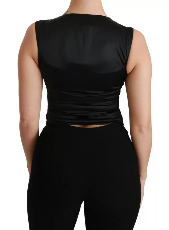 Chaleco de encaje negro, chaleco ajustado, top de seda